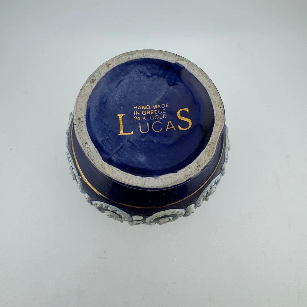 Lucas Vase Small Cobalt Blue Excellent Handmade 24K Gold Greece Relief Decor